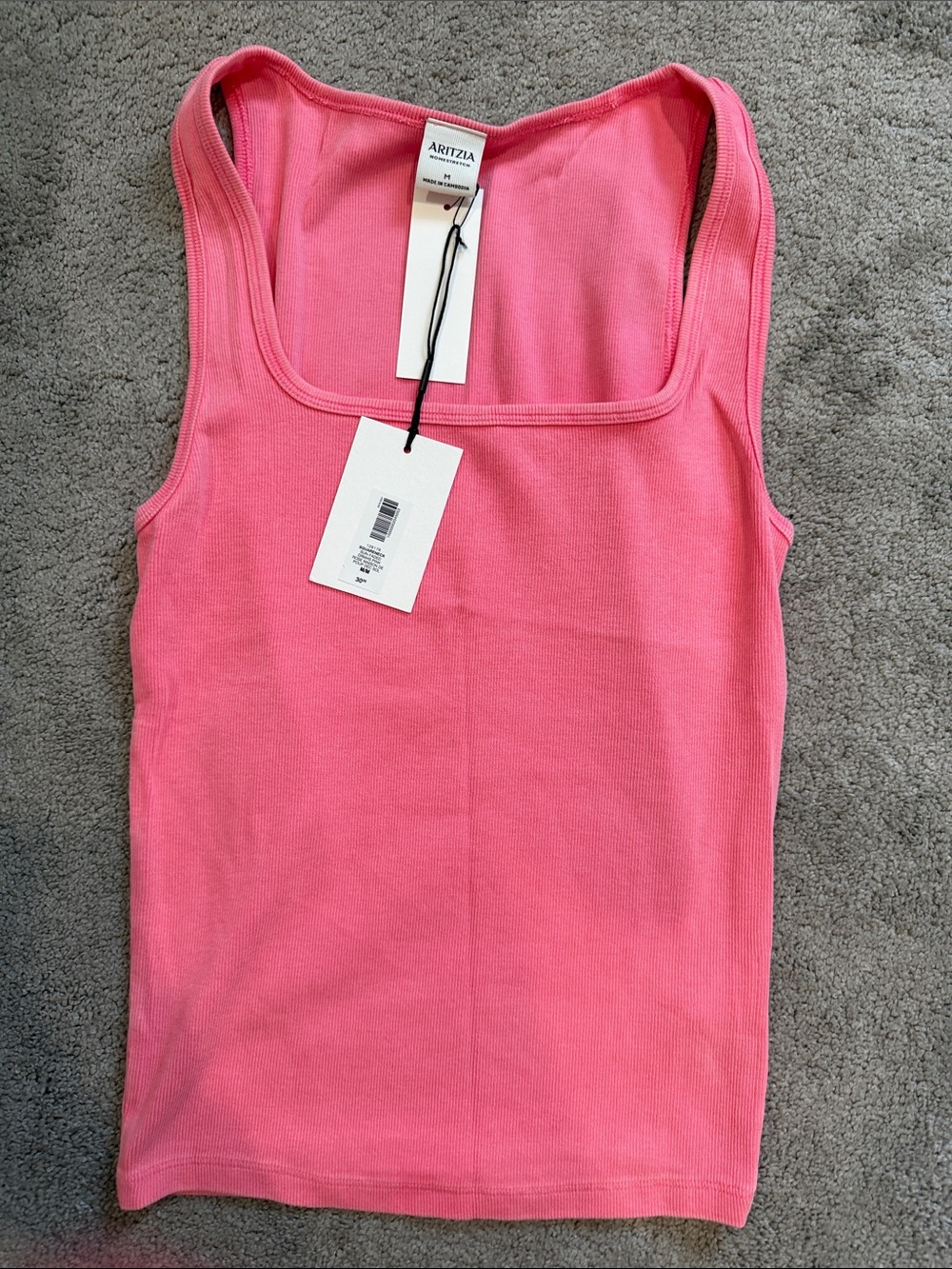 Aritzia Pink Ribbed Square Tank Top
